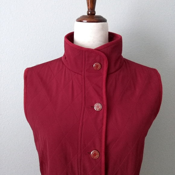 Talbots Deep Red Quilted Button Up Vest With Pockets, Size Medium - Picture 2 of 13